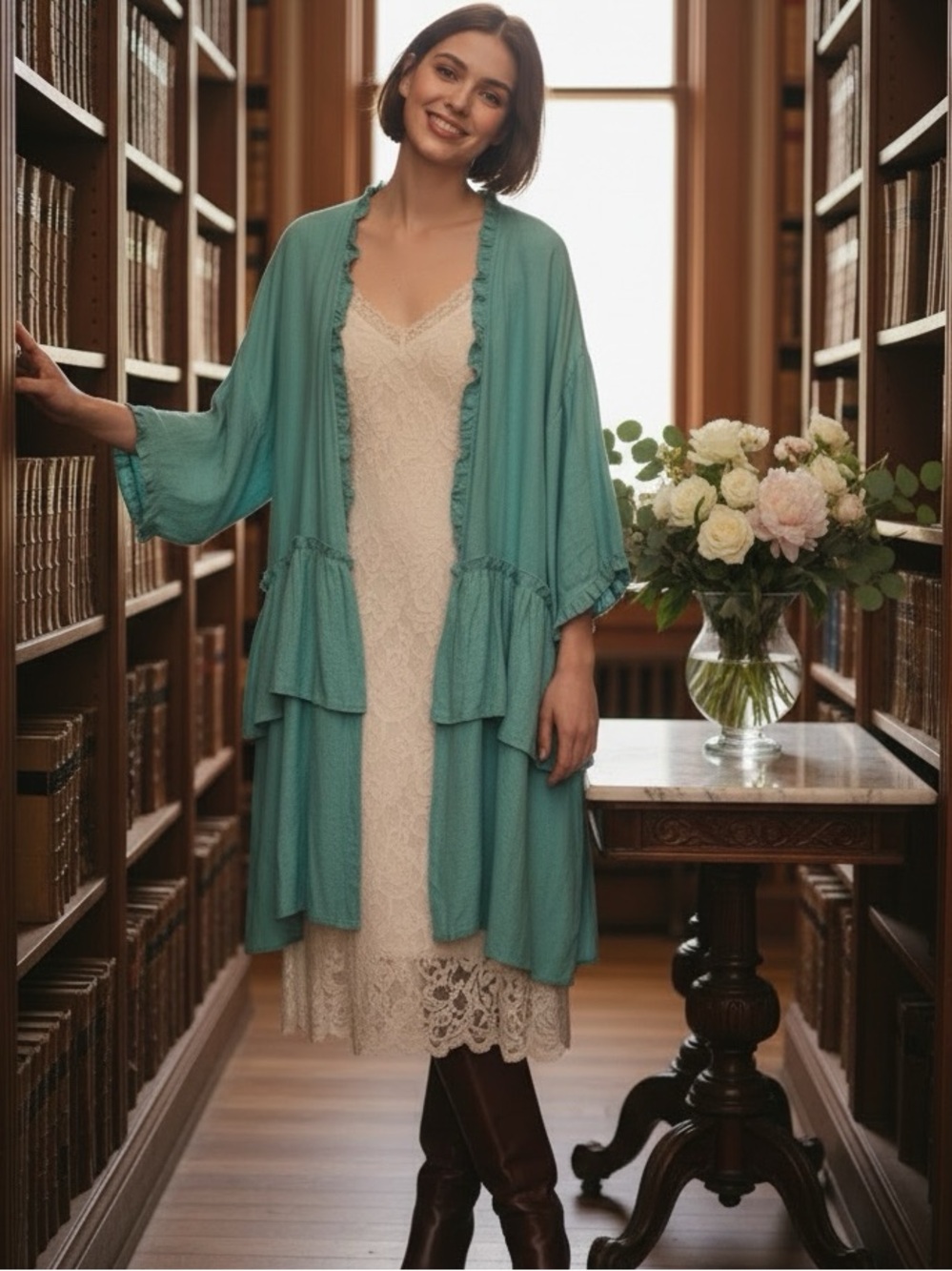 Easel Boho Ruffle Duster Cardigan NWT